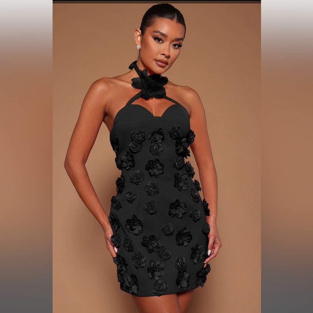 Black rose mini dress